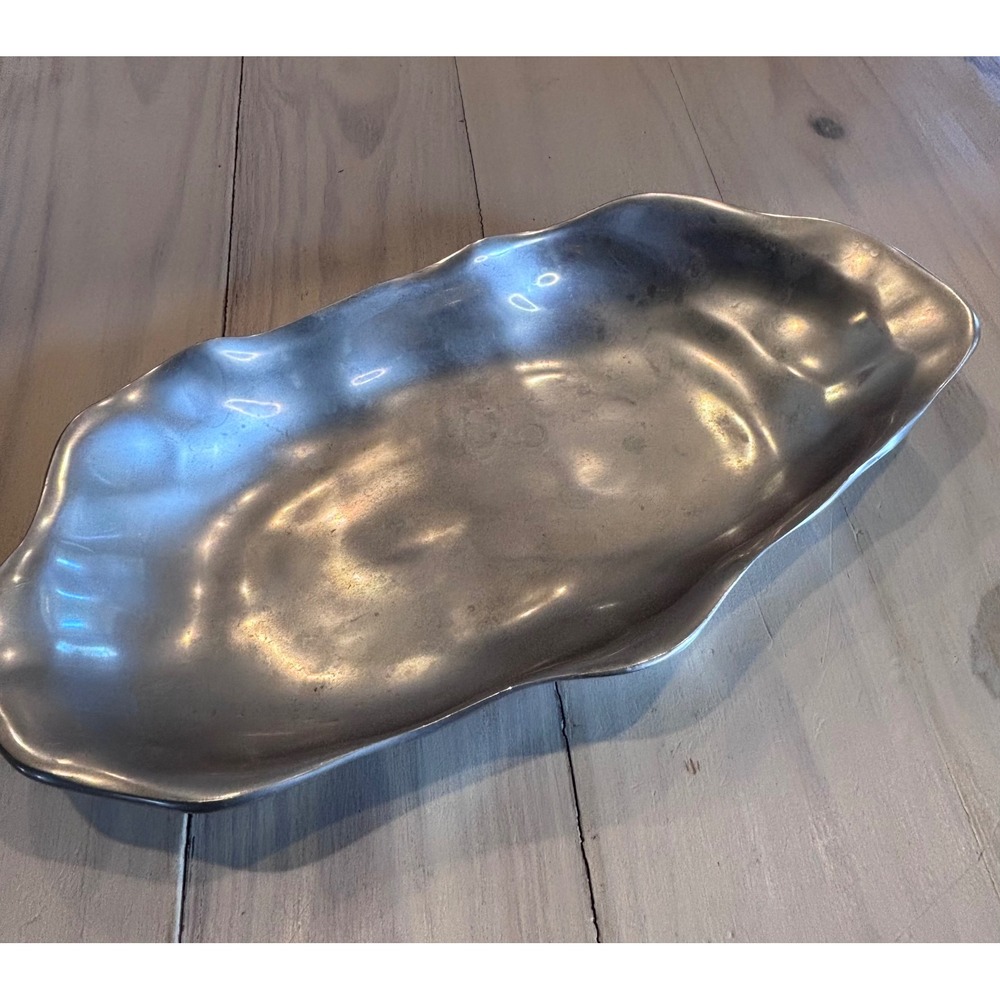 Pottery Barn Pasha Silver Hammered Aluminum Wavy Serving Bowl Platter 17.5 Inch